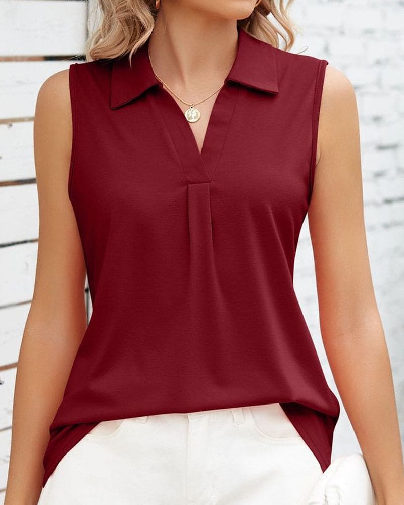 Shay | Mouwloze Polo Top met Kraag
