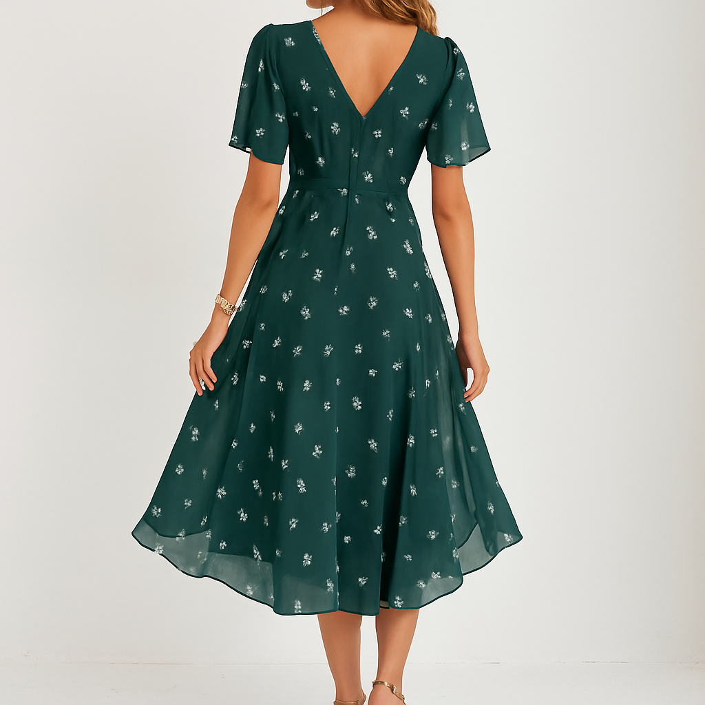 Theresia | Elegante Bloemenjurk met Zwierige Pasvorm